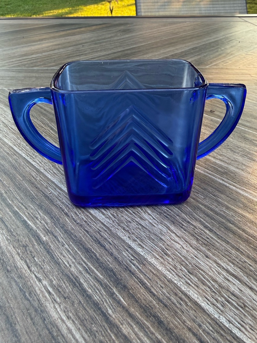 Vintage Hazel Atlas Cobalt Blue Chevron Ritz Sugar Bowl Depression Glass ArtDeco